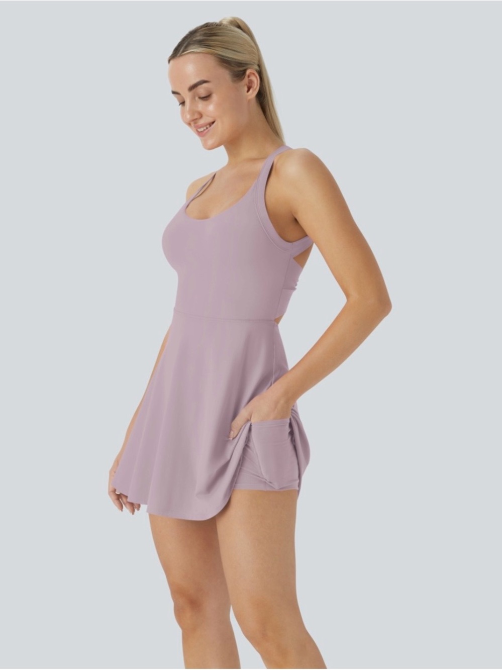 HALARA softly zero backless twisted cool touch active dress easy peezy
